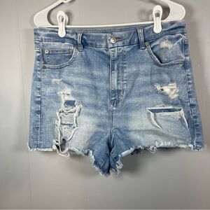 American Eagle Size 14 Denim Jean Shorts Curvy High-Rise Stretch Festival Grunge